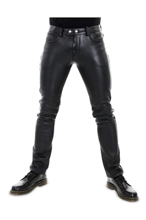 Black Thick Leather Pants For Men