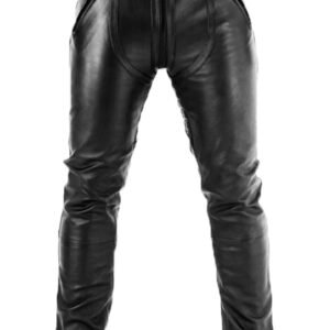 G-Zip Thick Black Leather Pants for Men Real Leather