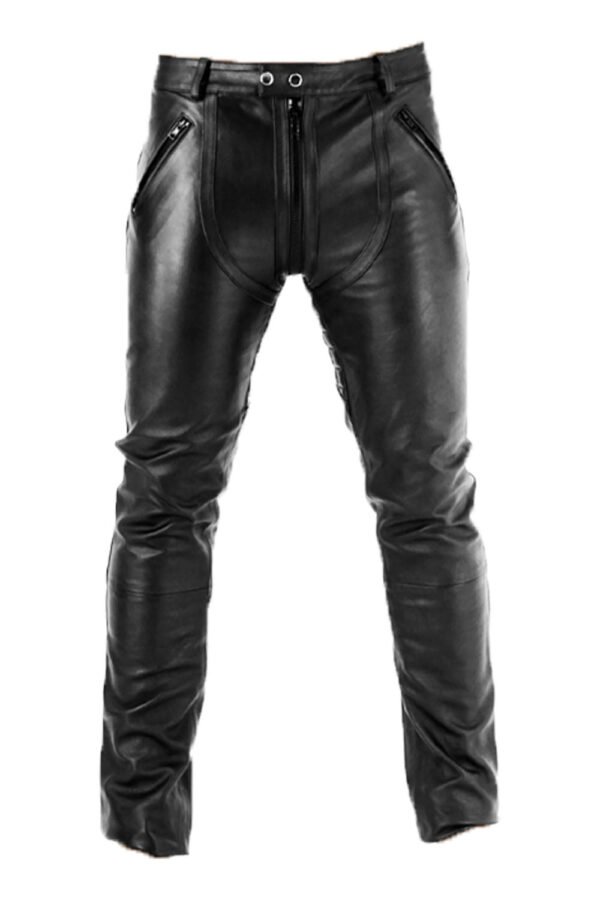G-Zip Thick Black Leather Pants for Men Real Leather
