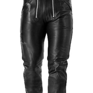 Double Zipper Leather Pants for Men Real Leather