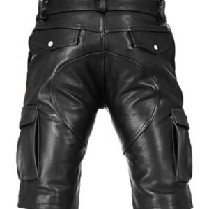 Cargo Relaxed-Fit Leather Shorts for Men Real Leather