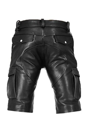 Cargo Relaxed-Fit Leather Shorts for Men Real Leather
