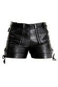 Double Zipper Leather Shorts for Men Real Leather