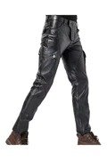 Bootcut Fit Cargo Style Leather Pants for Men Real Leather