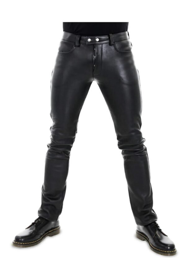 Black Thick Leather Pants For Men - Image 2